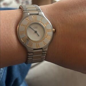 Cartier Silver and Gold Watch with Roman Dial